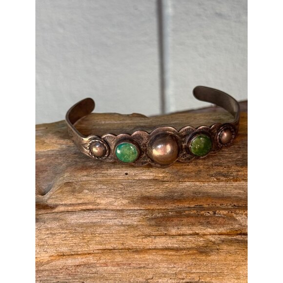 Vintage Sterling Silver Cuff Bracelet With Turquoise Intricate Design - Picture 5 of 7